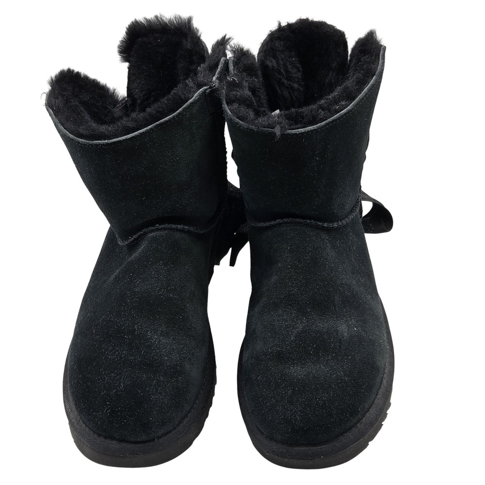 UGG Boots Womens Size 9 Black Suede Shearling Lined Ankle Bow 1100212 Booties